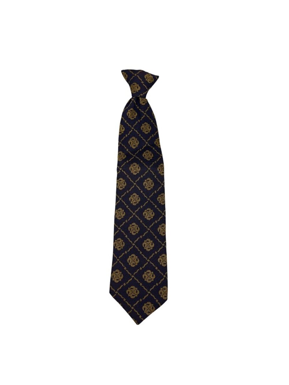 Beau Brummell Snapper Necktie Navy Blue & Gold Mens Clip-On Floral Pattern Acces